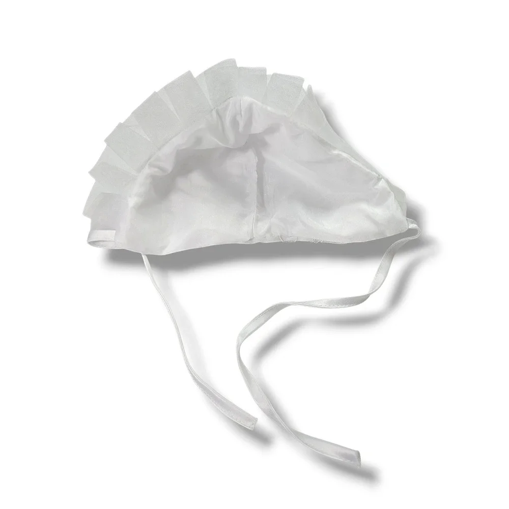Baby Girls White Floral Embroidered Ruffle Tie Bonnet‎ Baptism OS